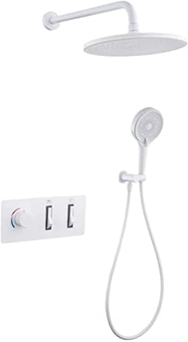 White Wall Mounted Shower System with Rain and Handheld Heads 1