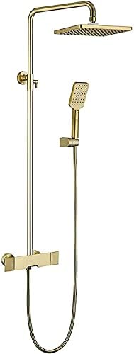 Brushed Gold Shower System Set with Adjustable Height and 3-Setting Handheld