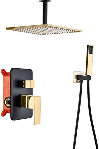 Black Gold Shower Faucet Set with Rain Head and Handheld