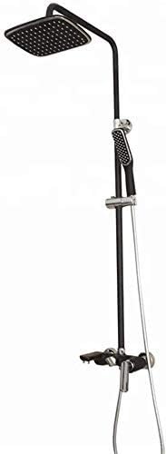 Wall-Mounted Shower Head Kit with Black Head and Slider Faucet
