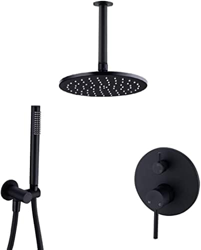 Luxury Brass Black Ceiling Mounted Shower System with Rainfall and Handheld Heads