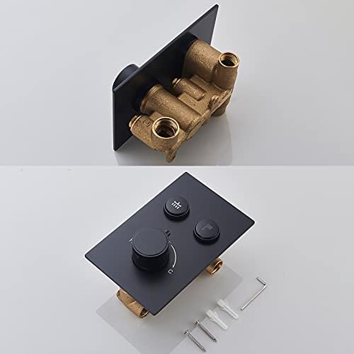 Black Thermostatic Shower Faucet Set with Square Head and Handheld