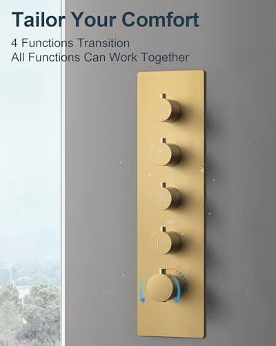 GRANDJOY Thermostatic Shower System with Rainfall Heads and Handheld