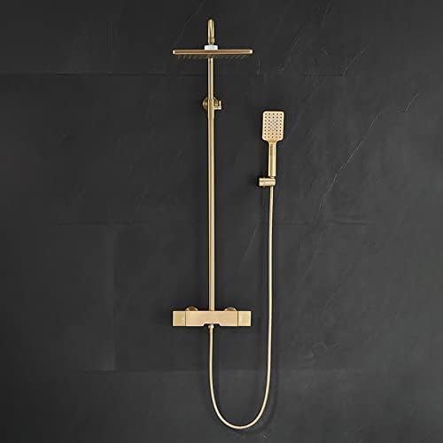 Brushed Gold Shower System Set with Adjustable Height and 3-Setting Handheld