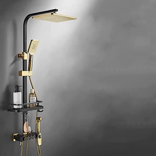 Thermostatic Shower System Black Gold with Handheld and Bidet Sprayer