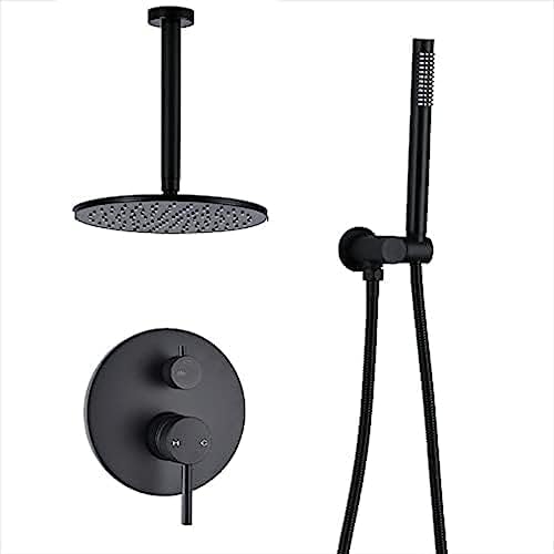 Brass Black Shower Set with Rain and Handheld Spray Heads