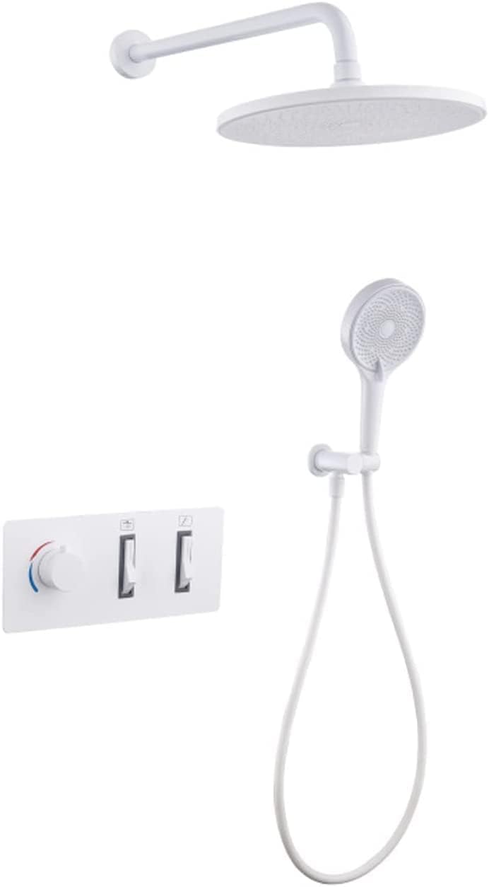 White Wall Mounted Shower System with Rain and Handheld Heads 1