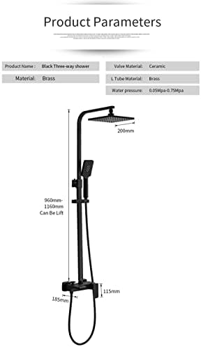 Black Rainfall Shower System Set with Adjustable Handheld and Wall Mounted Faucet