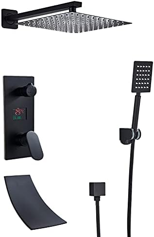 Rain Shower System with Digital Display Black Faucet Set