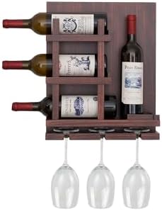 Wall-Mounted Wine Rack with Cup Holder and 4 Bottle Capacity