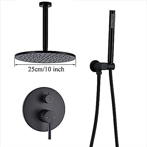 Brass Black Shower Set with Rain and Handheld Spray Heads