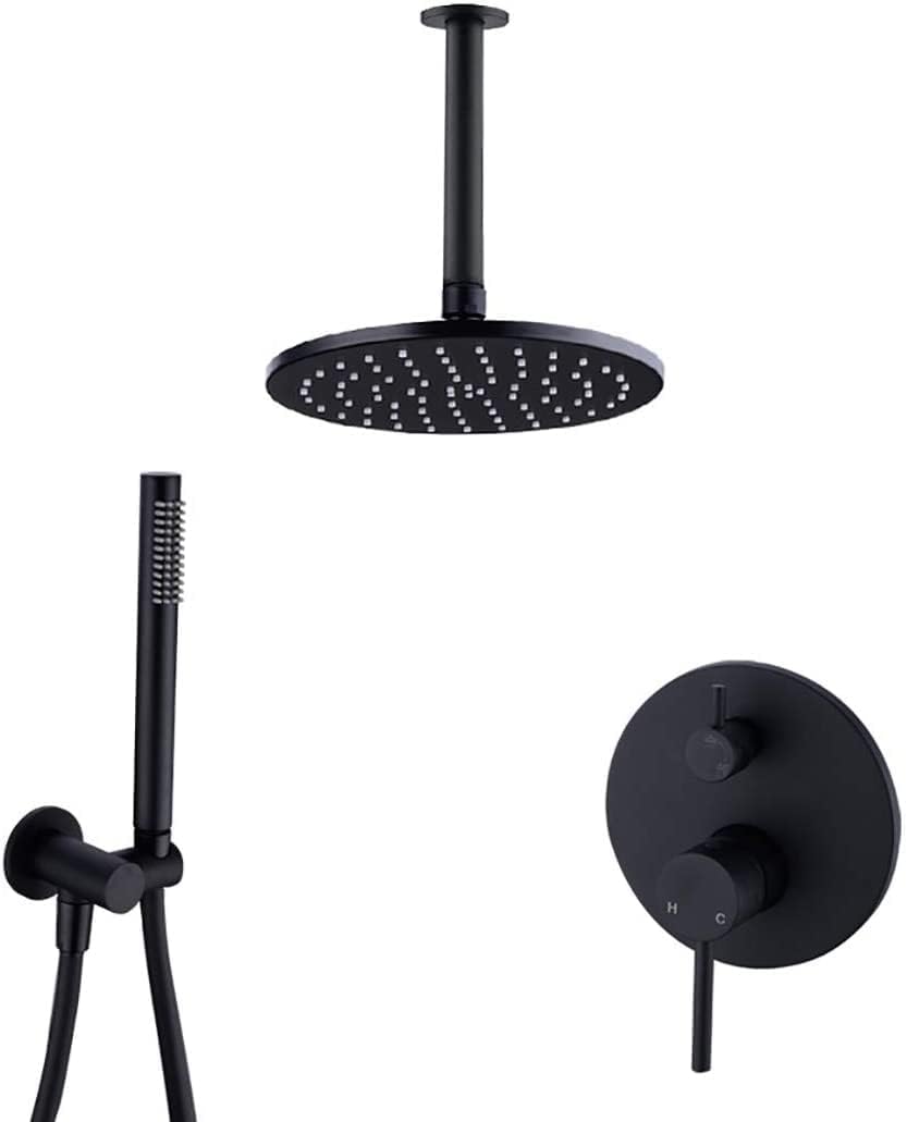 Luxury Brass Black Ceiling Mounted Shower System with Rainfall and Handheld Heads