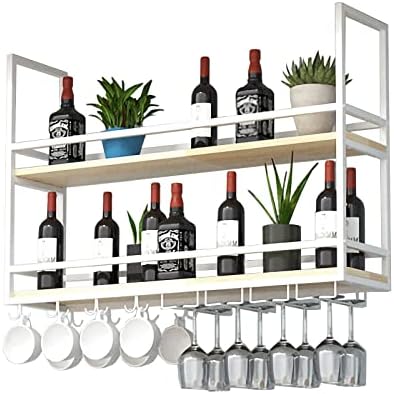 ZJDYDY 2 Tier Wall Mounted Wine Rack with Stemware Holder and Guard Rail