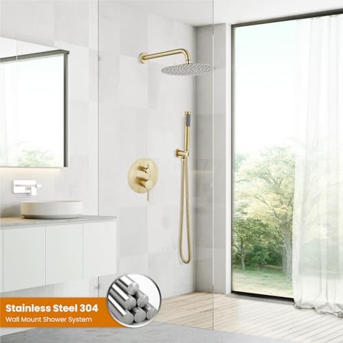 gotonovo 10 Inch Round Rainfall Showerhead with Handheld Spray and Rough In Valve