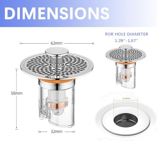 Eptaufty Bathroom Sink Drain Strainer with Spring Core