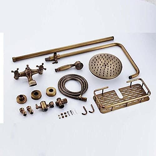 TECKI Rainfall Shower Faucet Set with Antique Brass Handheld Head