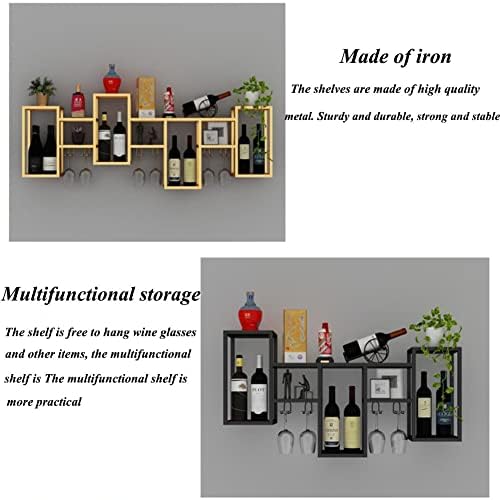 Gold Floating Wall-Mounted Wine Rack with Storage