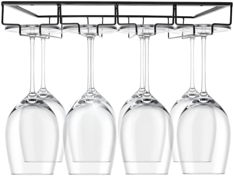 Maypes Wine Glass Holder - 4-Rack Heavy-Duty Metal Under Cabinet