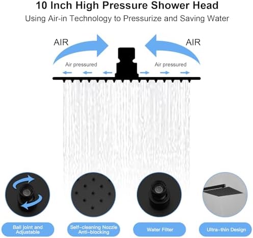 BWE 10 Inch Rain Shower Head with Body Jets and Handheld Sprayer