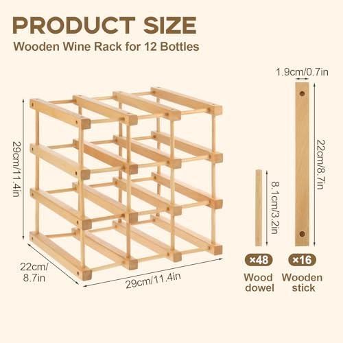 Wensdr 12-Bottle Stackable Wooden Wine Rack