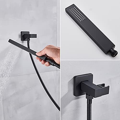 Black LED Shower Head Set with Waterfall Tub Spout and Handheld Shower