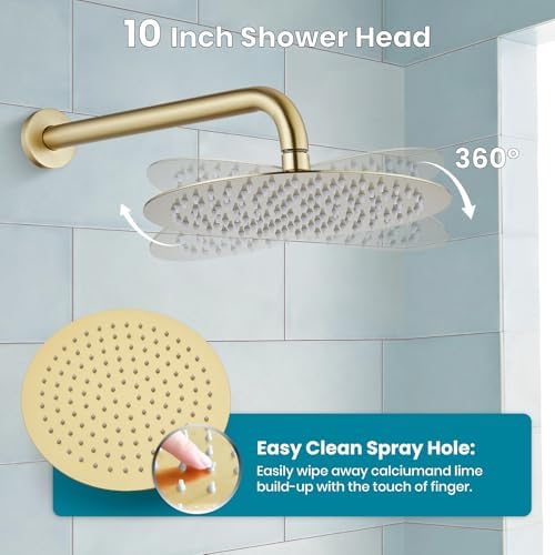 gotonovo 10 Inch Round Rainfall Showerhead with Handheld Spray and Rough In Valve