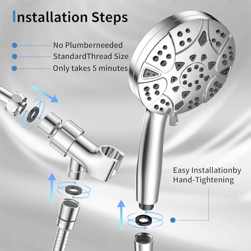 VKZK High Pressure 8 Mode Handheld Shower Head with Stainless Steel Hose