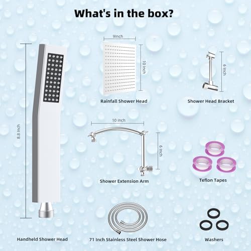 Hibbent All Metal 10x9 Rainfall Handheld Shower Combo