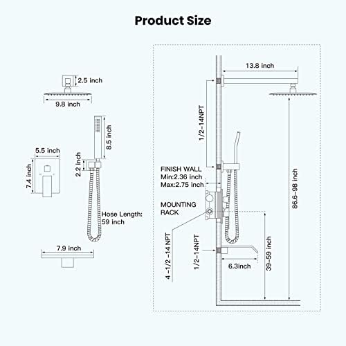 gotonovo 10 Inch Rain Shower Head System with Handheld Sprayer and Tub Spout