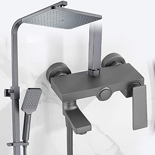 Gray Brass Rain Shower Combo Set with 3 Mode Handheld