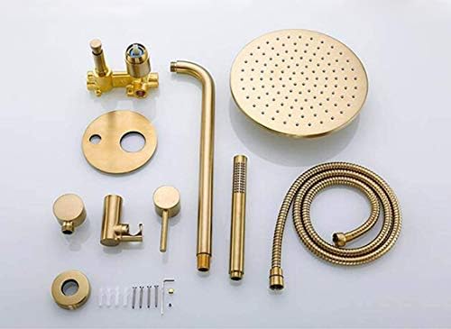 Brushed Gold Brass Rain Shower Combo Set with Handheld and Diverter Valve