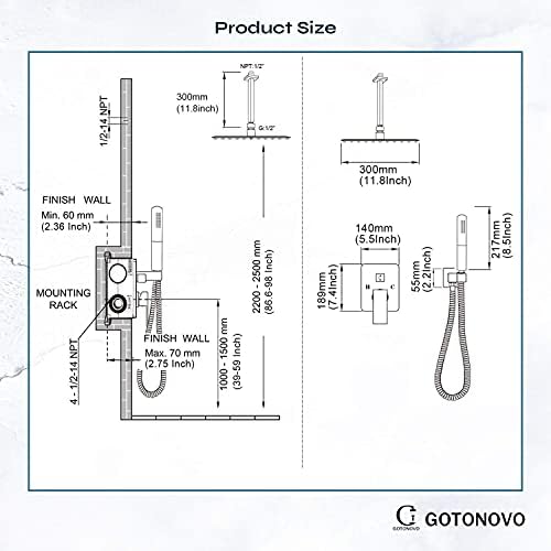 Gotonovo 12 Ceiling Mount Shower Faucet Brushed Nickel