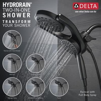 Delta 75699BL HydroRain Dual Shower Heads with MagnaTite and Matte Black