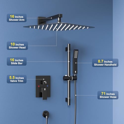 SR SUN RISE 10 Inch Slide Bar Shower Set with Matte Black Faucet