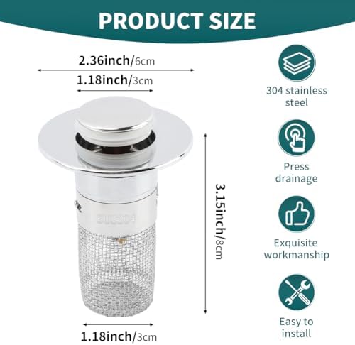 EMVANV 2pcs Pop-up Sink Stopper with Hair Catcher