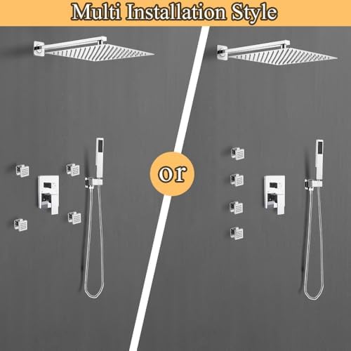 Chrome Shower Faucet Set with Body Jets and Handheld