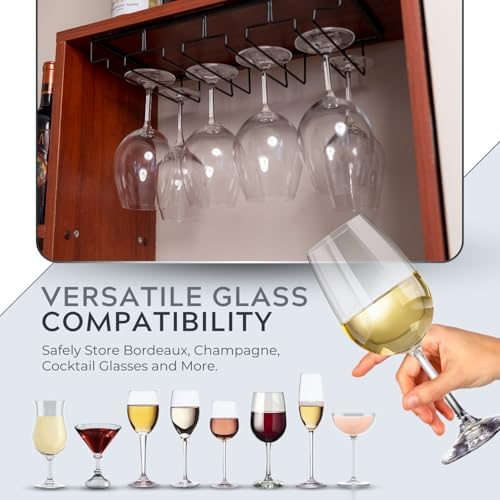 Maypes Wine Glass Holder - 4-Rack Heavy-Duty Metal Under Cabinet