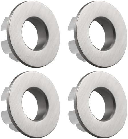 4 PCS Sink Basin Overflow Covers - Brushed Nickel Brass Insert Trim Caps