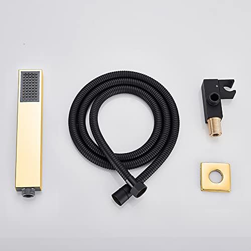 Black Gold Shower Faucet Set with Rain Head and Handheld