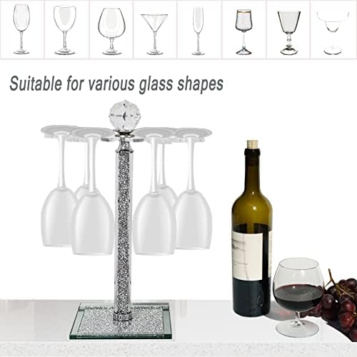 HMRCYTE Crystal Wine Glass Holder 6 Hook Silver Freestanding