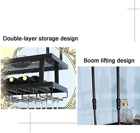 Wall-Mounted Wine Rack with Adjustable Ceiling Bar and 2 Layers