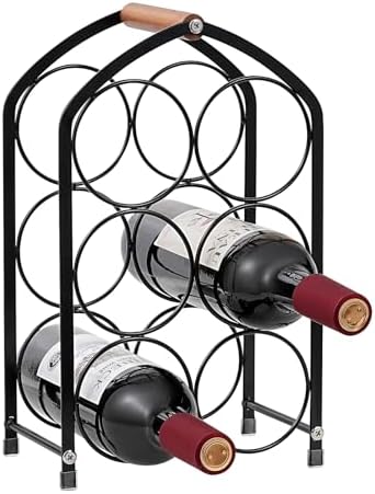 Tocemei 6-Bottle Tabletop Wine Rack with Wood Handle Arched Design Black