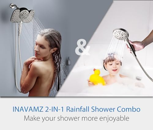 INAVAMZ 25GPM Nickel Shower Head with Handheld 10 Spray Settings