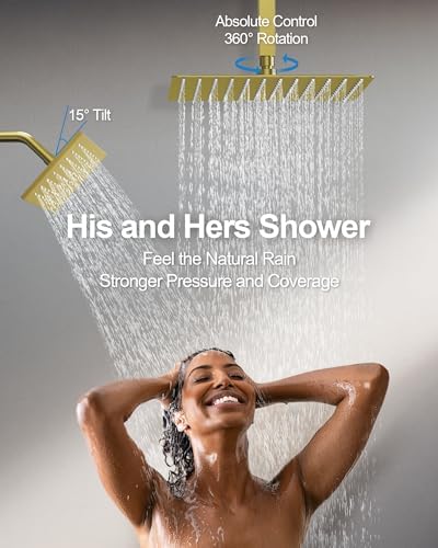GRANDJOY Thermostatic Shower System with Rainfall Heads and Handheld