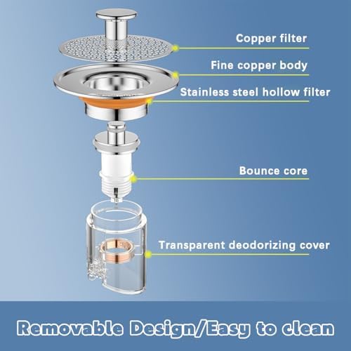 Eptaufty Bathroom Sink Drain Strainer with Spring Core