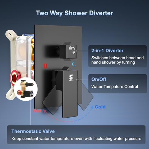 SR SUN RISE 10 Inch Slide Bar Shower Set with Matte Black Faucet