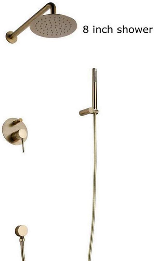 Brushed Gold Brass Rain Shower Combo Set with Handheld and Diverter Valve