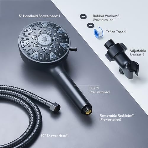 InoFlow High Flow Handheld Showerhead with 7 Modes and 60 Hose Matt Black