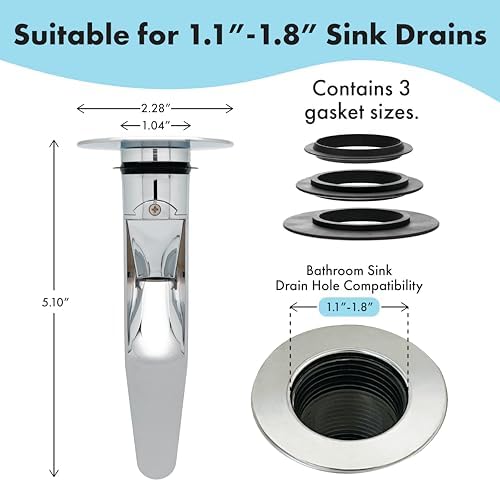 DrainFunnel Chrome Sink Strainer for Hair Clog Prevention 11-18 Inch
