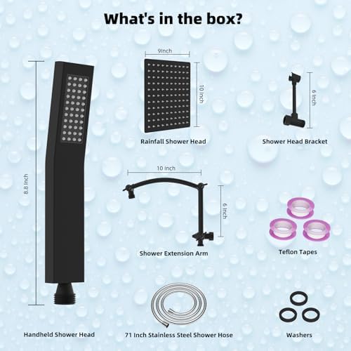 Hibbent All Metal Rainfall Shower Head Combo with Handheld and Extension Arm